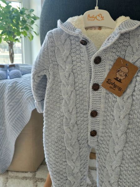 В'язаний комбінезон на утеплювачі BabyMy блакитний (68-74 см) 4059 фото