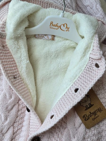 Вязаный комбинезон на утеплителе BabyMy розовый (74-80 см) 4059 фото