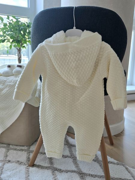 В'язаний комбінезон на утеплювачі BabyMy молочний (68-74 см) 4059 фото