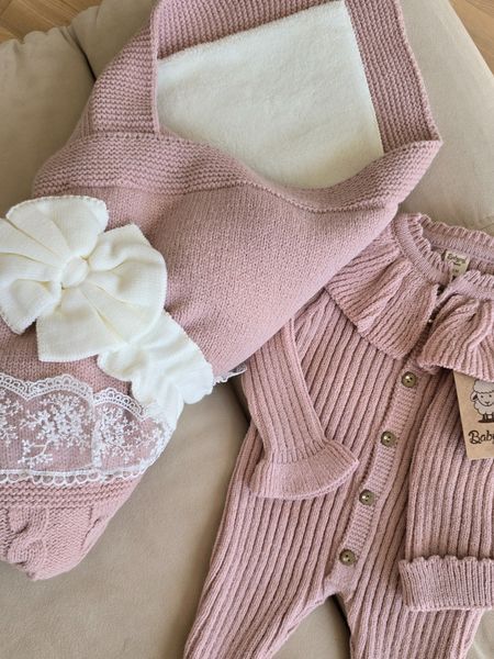 Плед в'язаний на утеплювачі з мереживом BabyMy 4144 пудра 4144 фото