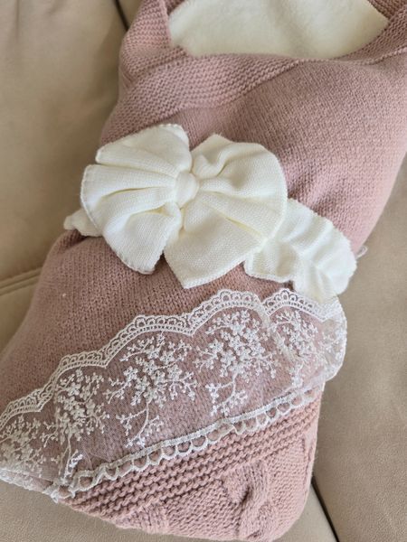 Плед в'язаний на утеплювачі з мереживом BabyMy 4144 пудра 4144 фото