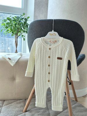 В'язаний комбінезон з шапочкою BabyMy 4102 2в1 молочний 4102 фото