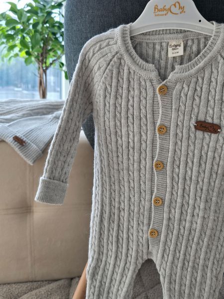 В'язаний комбінезон з шапочкою BabyMy 4102 2в1 сірий (62-68 см) 4102 фото