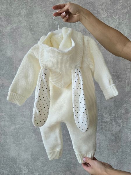 В'язаний комбінезон на утеплювачі з вушками BabyMy 4175 молочний 4175 фото