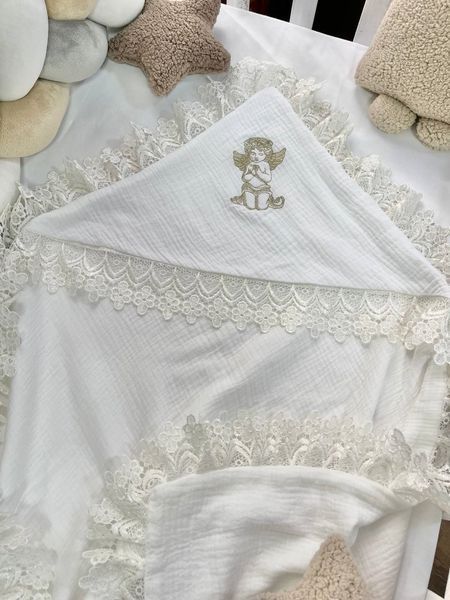 Крижма з мусліну з куточком для хрещення (золото) 00129 00129 фото