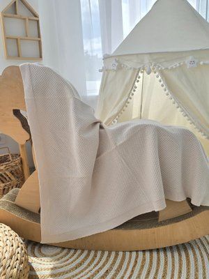 Демісезонний плед бавовняний Baby Mio 4090 бежевий 85х100 см 4090 фото