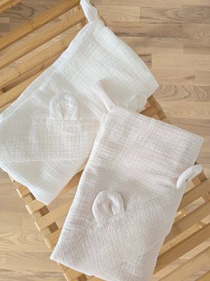Рушник з мусліну з куточком молочний (90х90 см) 00216 фото